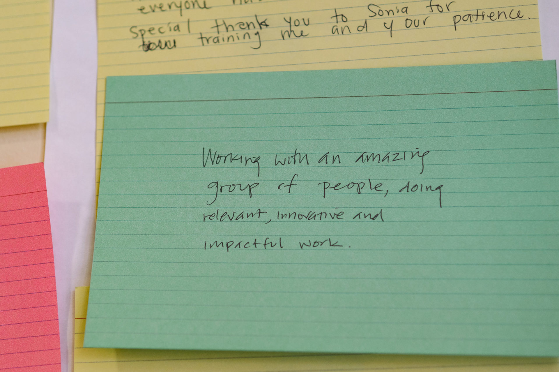 Just Solutions Join Our Team green notecard with compliment